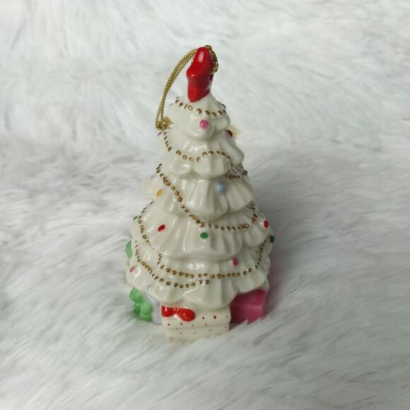 Lenox White and Gold Christmas Tree Teddy Bear & Presents Ornament - Picture 4 of 8